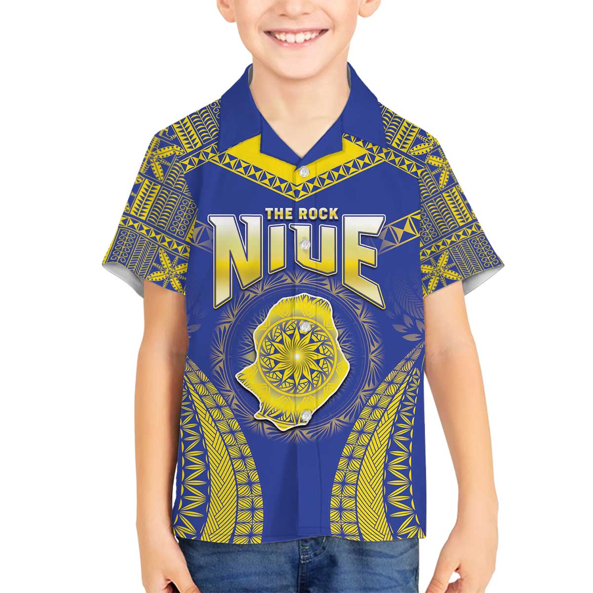 Personalised Niue The Rock Of Polynesia Family Matching Puletasi and Hawaiian Shirt Peniamina Gospel Day Blue Version LT05 Son's Shirt Blue - Polynesian Pride