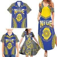 Personalised Niue The Rock Of Polynesia Family Matching Summer Maxi Dress and Hawaiian Shirt Peniamina Gospel Day Blue Version LT05 - Polynesian Pride