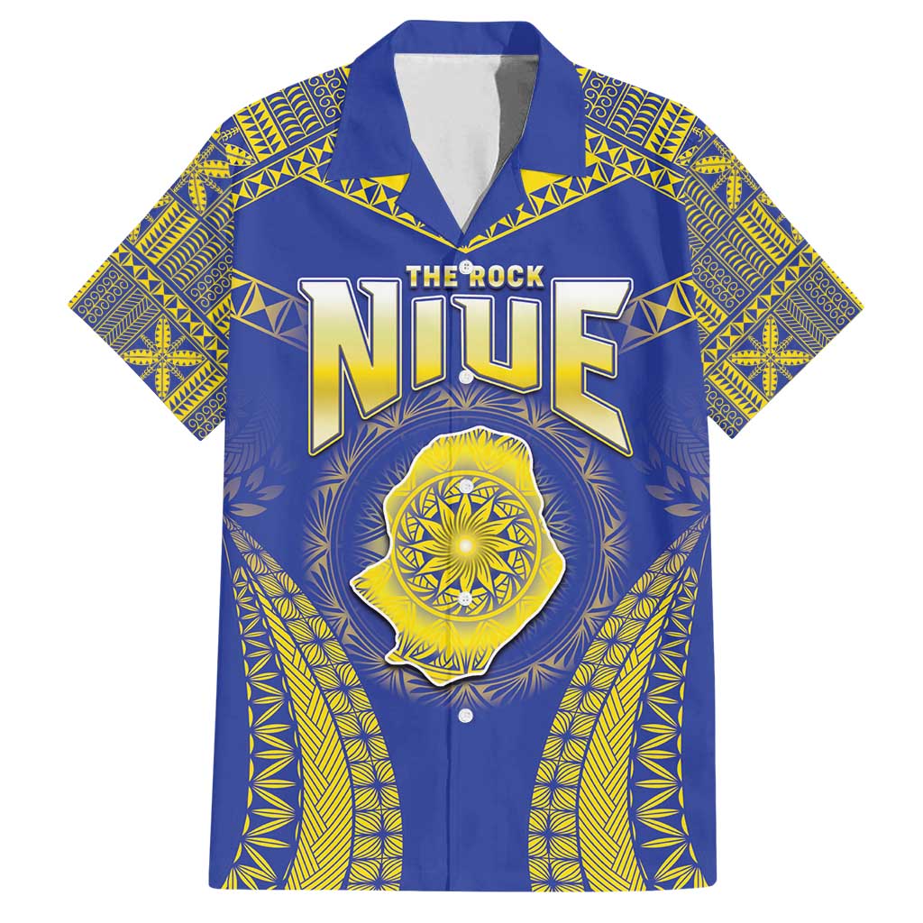 Personalised Niue The Rock Of Polynesia Family Matching Tank Maxi Dress and Hawaiian Shirt Peniamina Gospel Day Blue Version LT05 Dad's Shirt - Short Sleeve Blue - Polynesian Pride