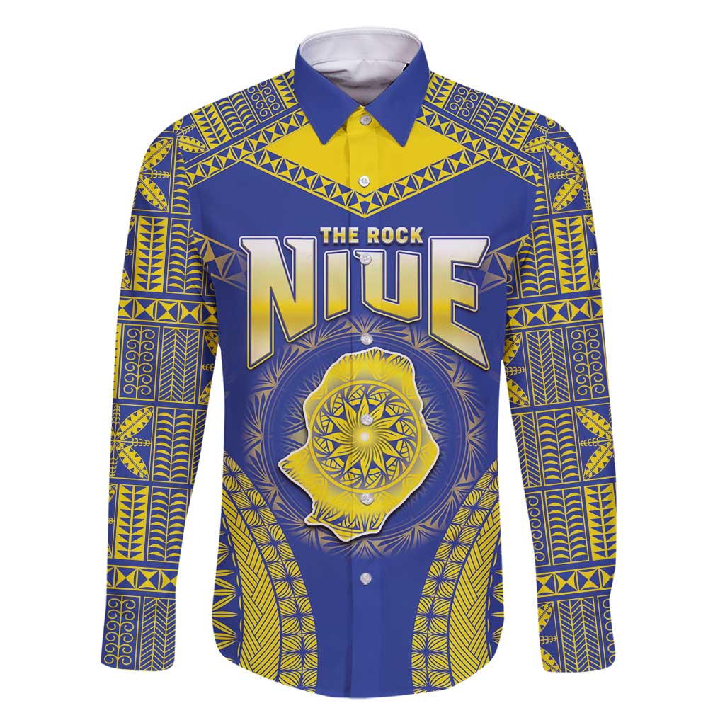 Personalised Niue The Rock Of Polynesia Family Matching Tank Maxi Dress and Hawaiian Shirt Peniamina Gospel Day Blue Version LT05 Dad's Shirt - Long Sleeve Blue - Polynesian Pride