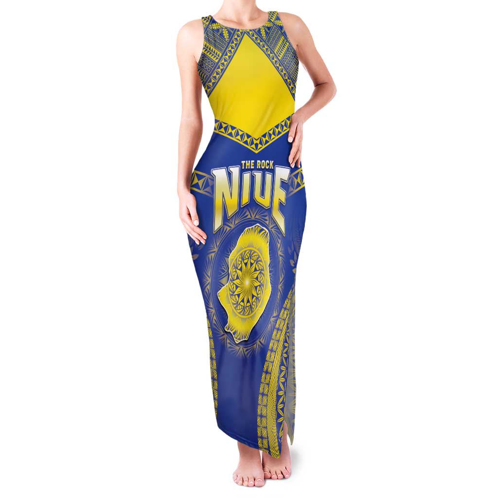 Personalised Niue The Rock Of Polynesia Family Matching Tank Maxi Dress and Hawaiian Shirt Peniamina Gospel Day Blue Version LT05 Mom's Dress Blue - Polynesian Pride