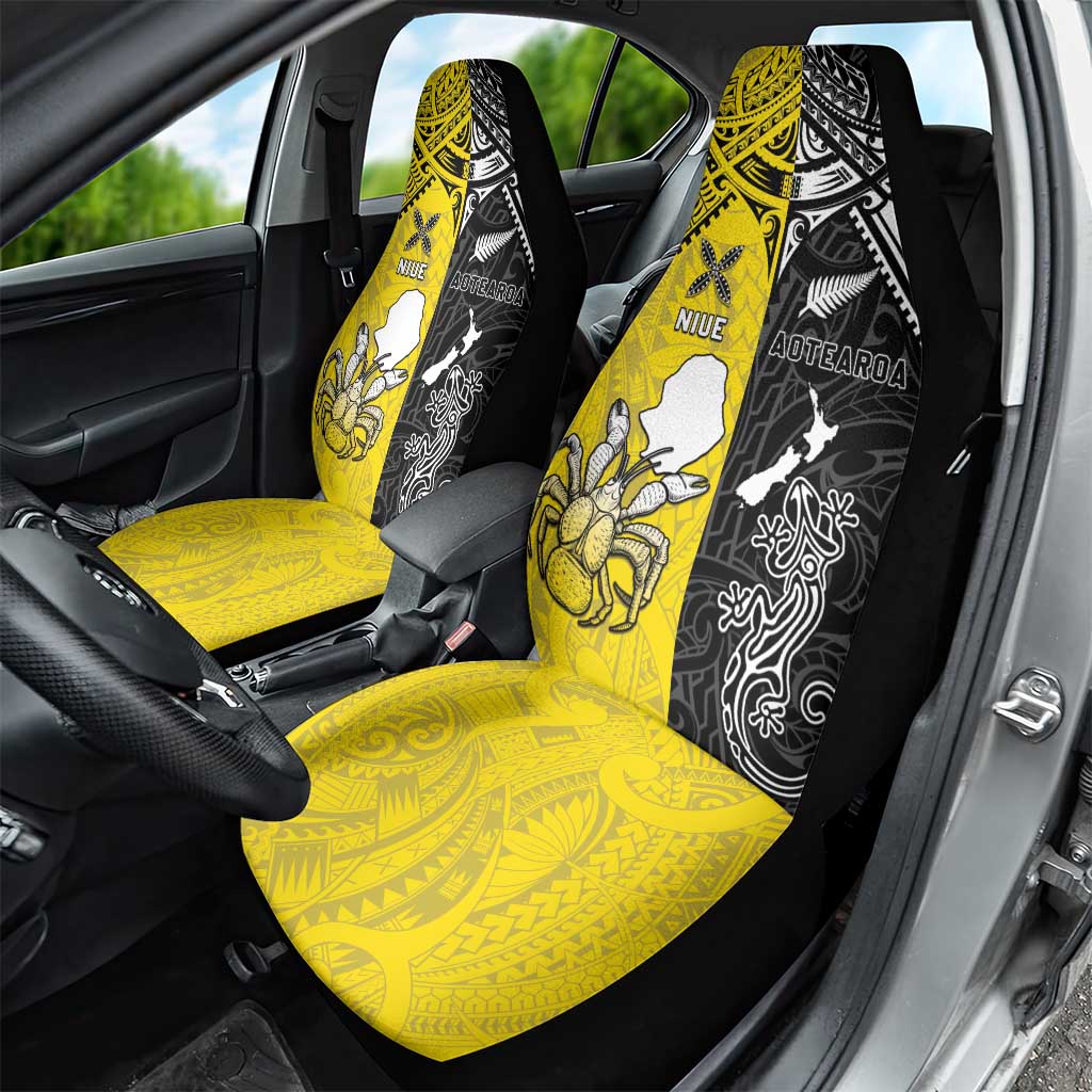 New Zealand Maori And Niue Hiapo Car Seat Cover Lizard And Coconut Crab Together LT05 - Polynesian Pride