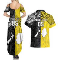Custom New Zealand Maori And Niue Hiapo Couples Matching Summer Maxi Dress and Hawaiian Shirt Lizard And Coconut Crab Together LT05 - Polynesian Pride