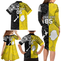 Custom New Zealand Maori And Niue Hiapo Family Matching Long Sleeve Bodycon Dress and Hawaiian Shirt Lizard And Coconut Crab Together LT05 - Polynesian Pride