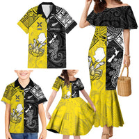 Custom New Zealand Maori And Niue Hiapo Family Matching Mermaid Dress and Hawaiian Shirt Lizard And Coconut Crab Together LT05 - Polynesian Pride