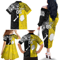 Custom New Zealand Maori And Niue Hiapo Family Matching Off The Shoulder Long Sleeve Dress and Hawaiian Shirt Lizard And Coconut Crab Together LT05 - Polynesian Pride