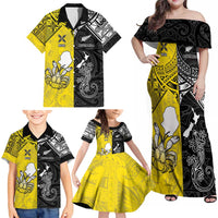 Custom New Zealand Maori And Niue Hiapo Family Matching Off Shoulder Maxi Dress and Hawaiian Shirt Lizard And Coconut Crab Together LT05 - Polynesian Pride
