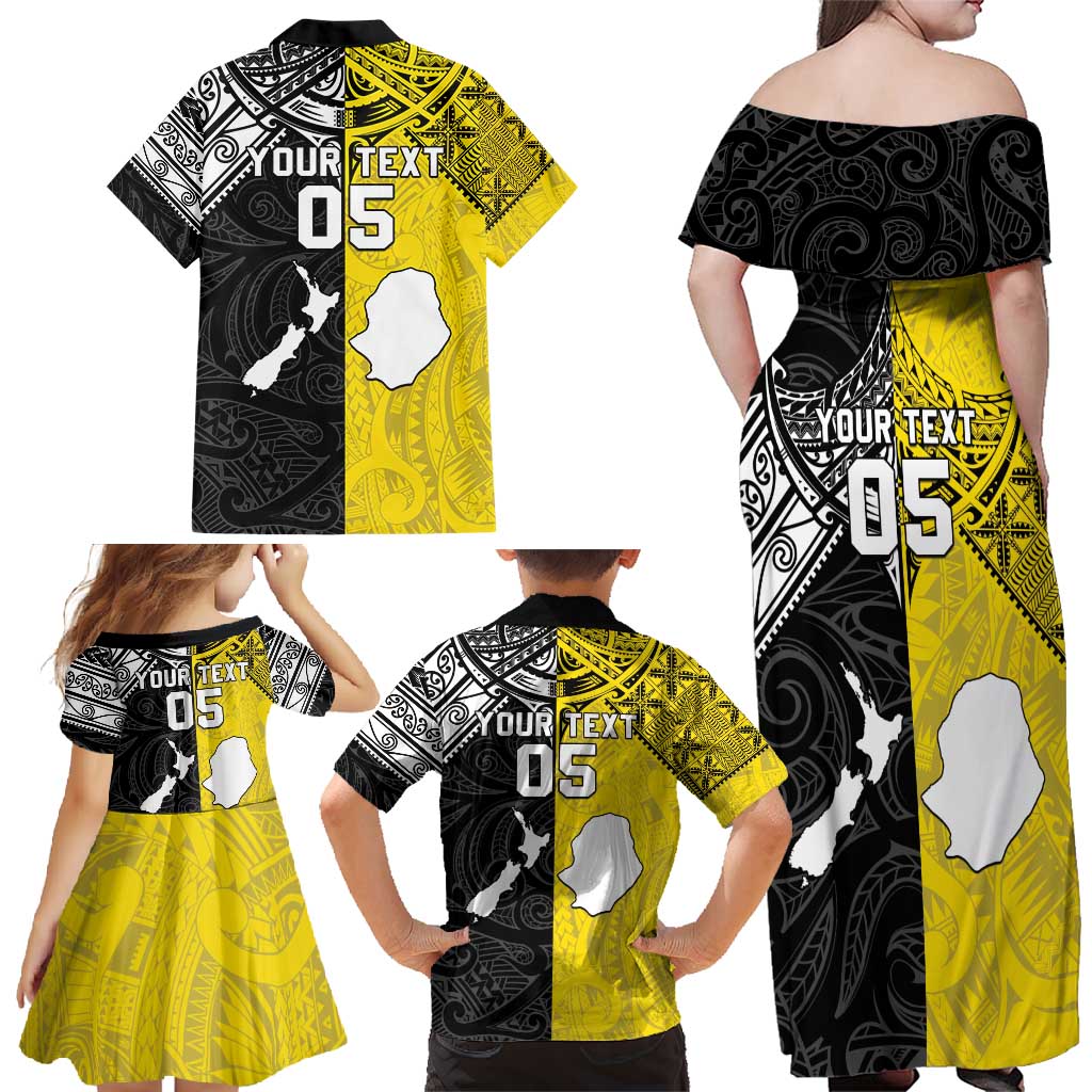 Custom New Zealand Maori And Niue Hiapo Family Matching Off Shoulder Maxi Dress and Hawaiian Shirt Lizard And Coconut Crab Together LT05 - Polynesian Pride