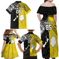 Custom New Zealand Maori And Niue Hiapo Family Matching Off Shoulder Maxi Dress and Hawaiian Shirt Lizard And Coconut Crab Together LT05 - Polynesian Pride