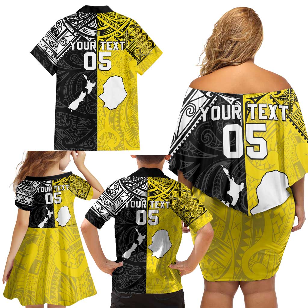 Custom New Zealand Maori And Niue Hiapo Family Matching Off Shoulder Short Dress and Hawaiian Shirt Lizard And Coconut Crab Together LT05 - Polynesian Pride