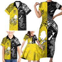 Custom New Zealand Maori And Niue Hiapo Family Matching Short Sleeve Bodycon Dress and Hawaiian Shirt Lizard And Coconut Crab Together LT05 - Polynesian Pride