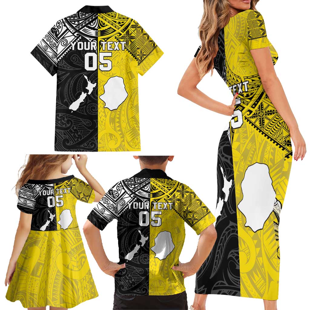 Custom New Zealand Maori And Niue Hiapo Family Matching Short Sleeve Bodycon Dress and Hawaiian Shirt Lizard And Coconut Crab Together LT05 - Polynesian Pride