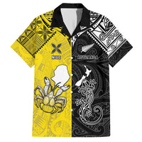 Custom New Zealand Maori And Niue Hiapo Family Matching Short Sleeve Bodycon Dress and Hawaiian Shirt Lizard And Coconut Crab Together LT05 Dad's Shirt - Short Sleeve Yellow - Polynesian Pride