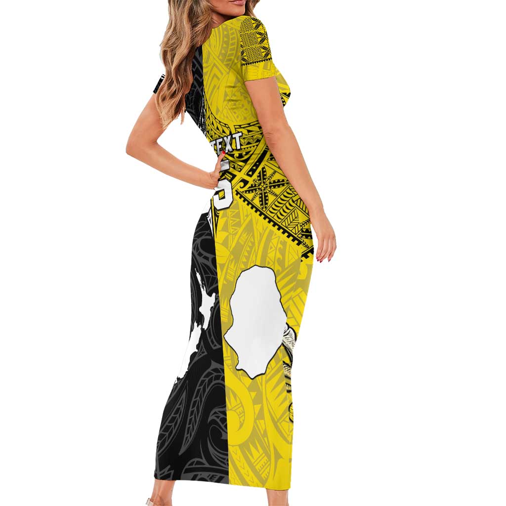 Custom New Zealand Maori And Niue Hiapo Family Matching Short Sleeve Bodycon Dress and Hawaiian Shirt Lizard And Coconut Crab Together LT05 - Polynesian Pride