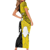 Custom New Zealand Maori And Niue Hiapo Family Matching Short Sleeve Bodycon Dress and Hawaiian Shirt Lizard And Coconut Crab Together LT05 - Polynesian Pride