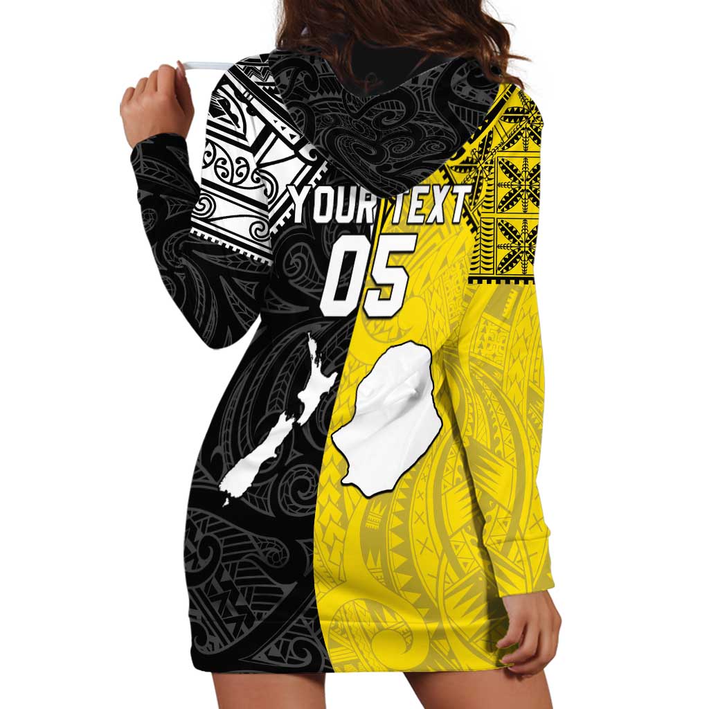 Custom New Zealand Maori And Niue Hiapo Hoodie Dress Lizard And Coconut Crab Together LT05 - Polynesian Pride