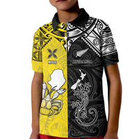 Custom New Zealand Maori And Niue Hiapo Kid Polo Shirt Lizard And Coconut Crab Together LT05 Kid Yellow - Polynesian Pride