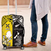 New Zealand Maori And Niue Hiapo Luggage Cover Lizard And Coconut Crab Together LT05 Yellow - Polynesian Pride