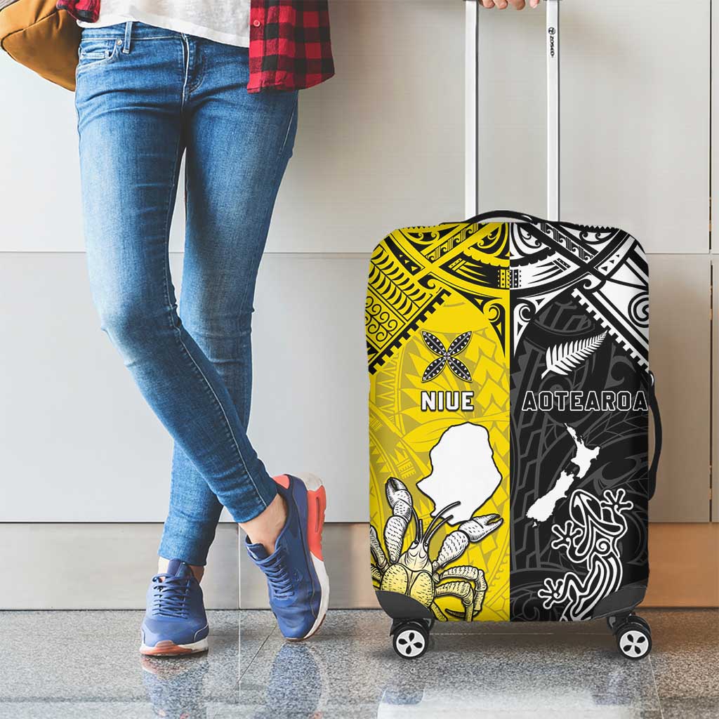 New Zealand Maori And Niue Hiapo Luggage Cover Lizard And Coconut Crab Together LT05 - Polynesian Pride