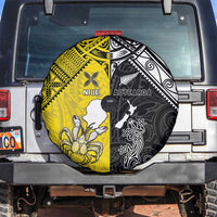 New Zealand Maori And Niue Hiapo Spare Tire Cover Lizard And Coconut Crab Together LT05 Yellow - Polynesian Pride