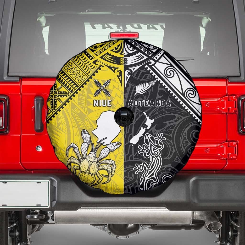 New Zealand Maori And Niue Hiapo Spare Tire Cover Lizard And Coconut Crab Together LT05 - Polynesian Pride