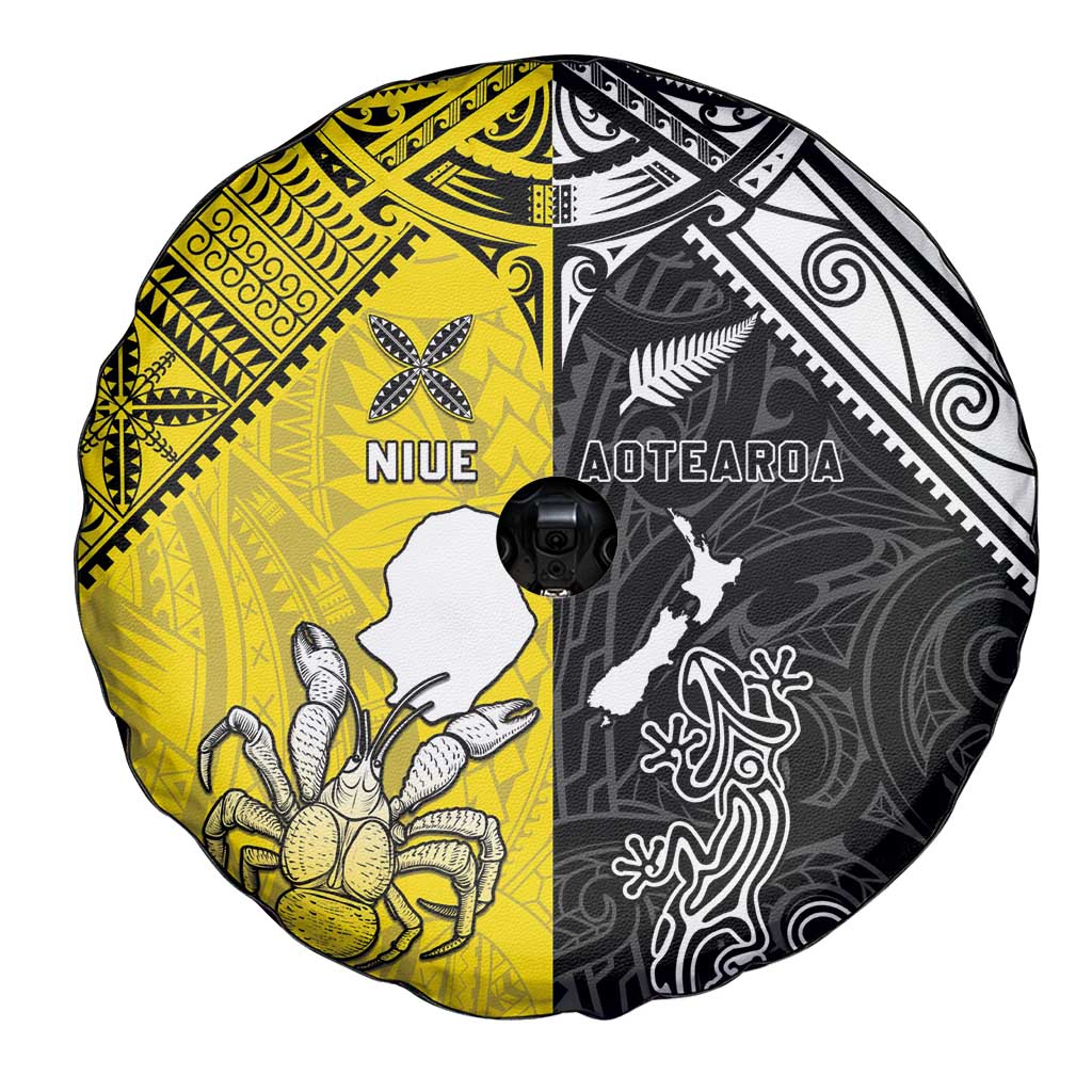New Zealand Maori And Niue Hiapo Spare Tire Cover Lizard And Coconut Crab Together LT05 - Polynesian Pride