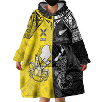 Custom New Zealand Maori And Niue Hiapo Wearable Blanket Hoodie Lizard And Coconut Crab Together LT05 - Polynesian Pride