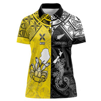 Custom New Zealand Maori And Niue Hiapo Women Polo Shirt Lizard And Coconut Crab Together LT05 Female Yellow - Polynesian Pride