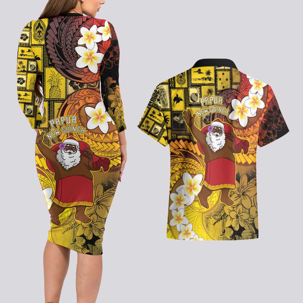 Papua New Guinea Retro Christmas Couples Matching Long Sleeve Bodycon Dress and Hawaiian Shirt Hamamas Krismas LT05 - Polynesian Pride