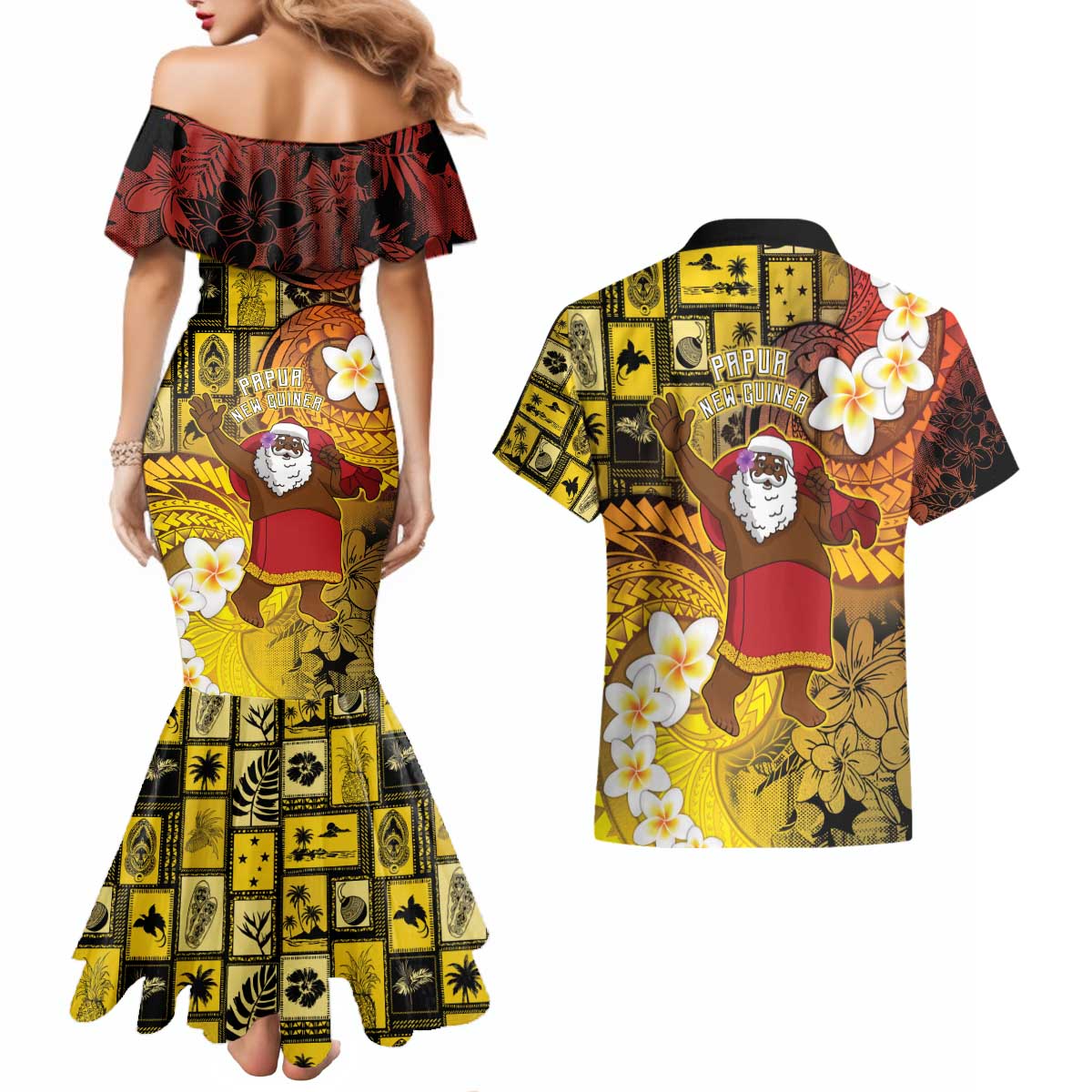 Papua New Guinea Retro Christmas Couples Matching Mermaid Dress and Hawaiian Shirt Hamamas Krismas LT05 - Polynesian Pride