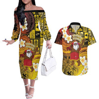 Papua New Guinea Retro Christmas Couples Matching Off The Shoulder Long Sleeve Dress and Hawaiian Shirt Hamamas Krismas LT05 Colorful - Polynesian Pride