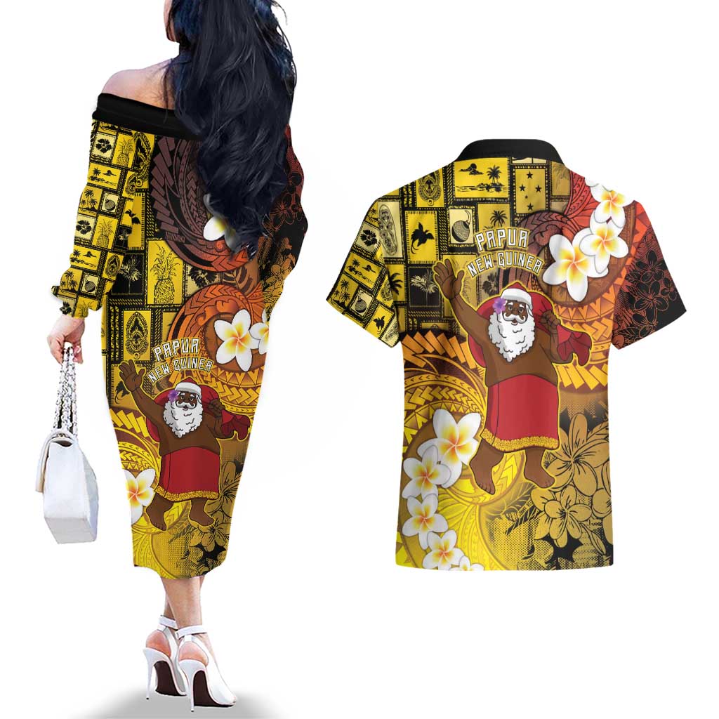 Papua New Guinea Retro Christmas Couples Matching Off The Shoulder Long Sleeve Dress and Hawaiian Shirt Hamamas Krismas LT05 - Polynesian Pride