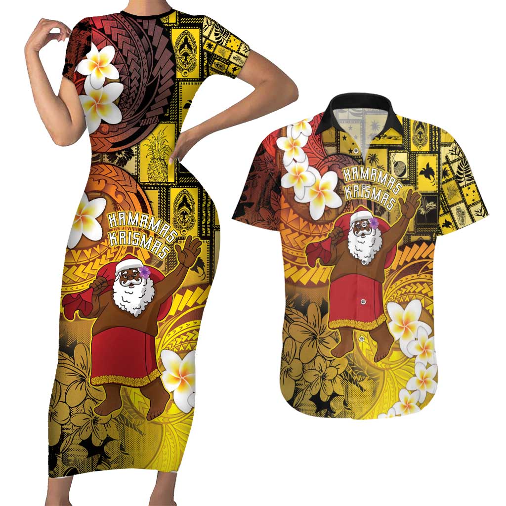 Papua New Guinea Retro Christmas Couples Matching Short Sleeve Bodycon Dress and Hawaiian Shirt Hamamas Krismas LT05 Colorful - Polynesian Pride