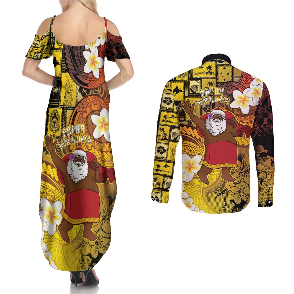 Papua New Guinea Retro Christmas Couples Matching Summer Maxi Dress and Long Sleeve Button Shirt Hamamas Krismas - Polynesian Pride