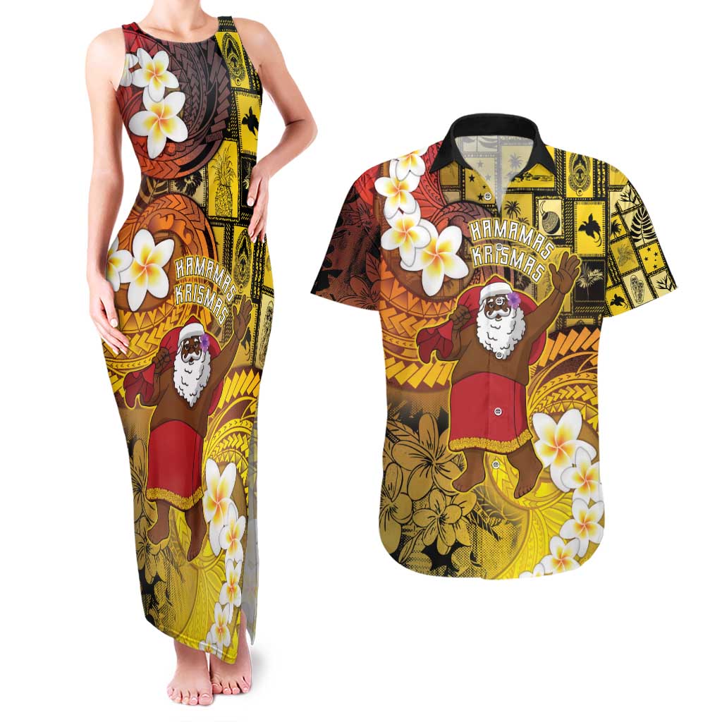 Papua New Guinea Retro Christmas Couples Matching Tank Maxi Dress and Hawaiian Shirt Hamamas Krismas LT05 Colorful - Polynesian Pride