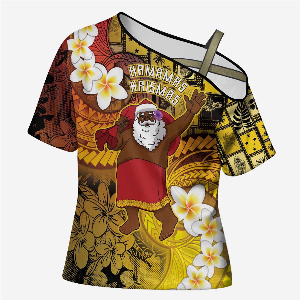 Papua New Guinea Retro Christmas Cross Shoulder Shirt Hamamas Krismas LT05 Female Colorful - Polynesian Pride