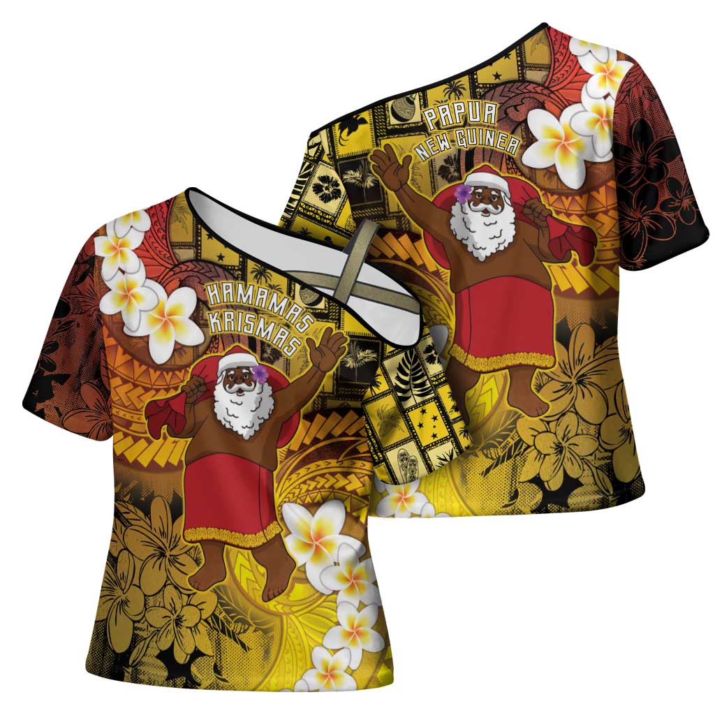 Papua New Guinea Retro Christmas Cross Shoulder Shirt Hamamas Krismas LT05 - Polynesian Pride