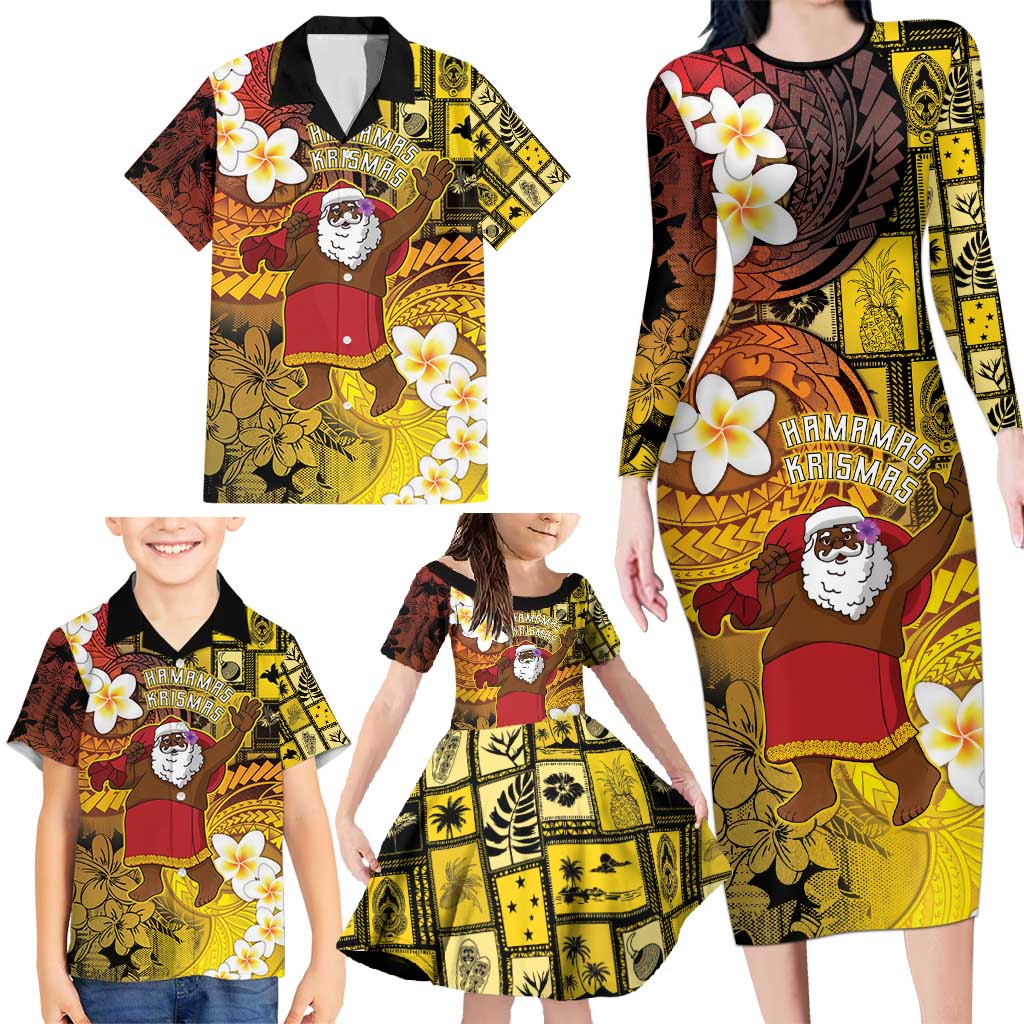 Papua New Guinea Retro Christmas Family Matching Long Sleeve Bodycon Dress and Hawaiian Shirt Hamamas Krismas LT05 - Polynesian Pride