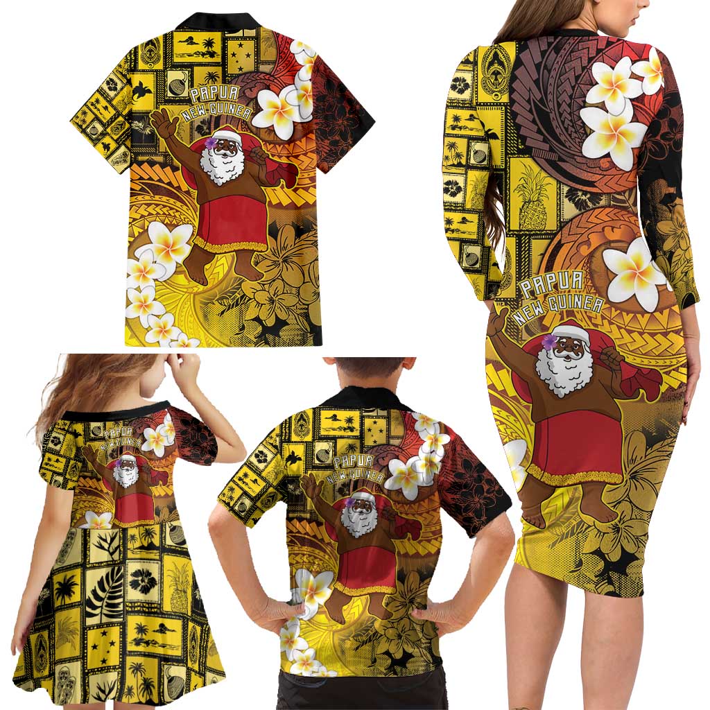 Papua New Guinea Retro Christmas Family Matching Long Sleeve Bodycon Dress and Hawaiian Shirt Hamamas Krismas LT05 - Polynesian Pride