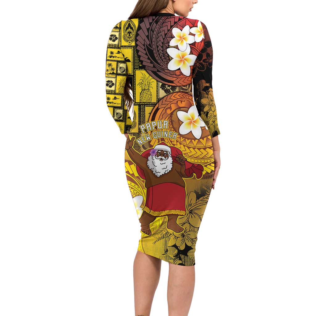 Papua New Guinea Retro Christmas Family Matching Long Sleeve Bodycon Dress and Hawaiian Shirt Hamamas Krismas LT05 - Polynesian Pride