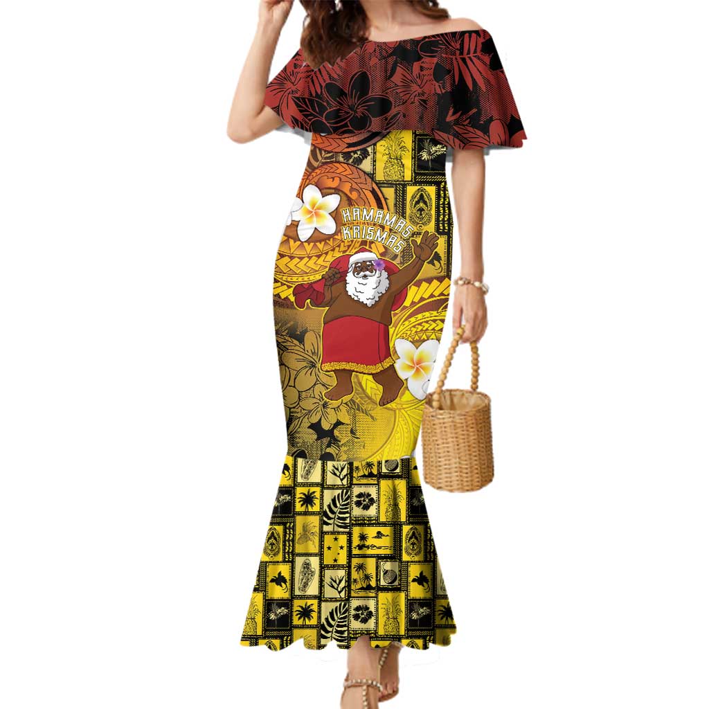 Papua New Guinea Retro Christmas Family Matching Mermaid Dress and Hawaiian Shirt Hamamas Krismas LT05 Mom's Dress Colorful - Polynesian Pride