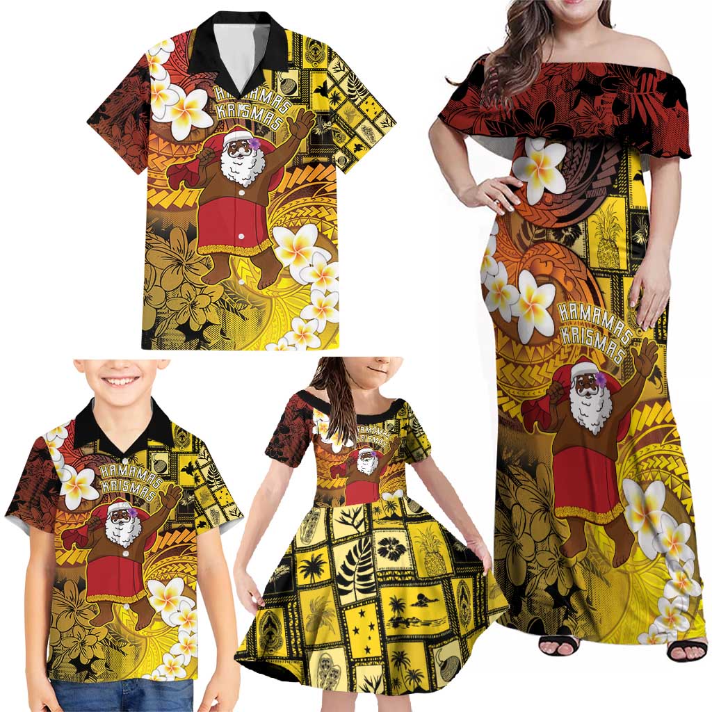 Papua New Guinea Retro Christmas Family Matching Off Shoulder Maxi Dress and Hawaiian Shirt Hamamas Krismas LT05 - Polynesian Pride