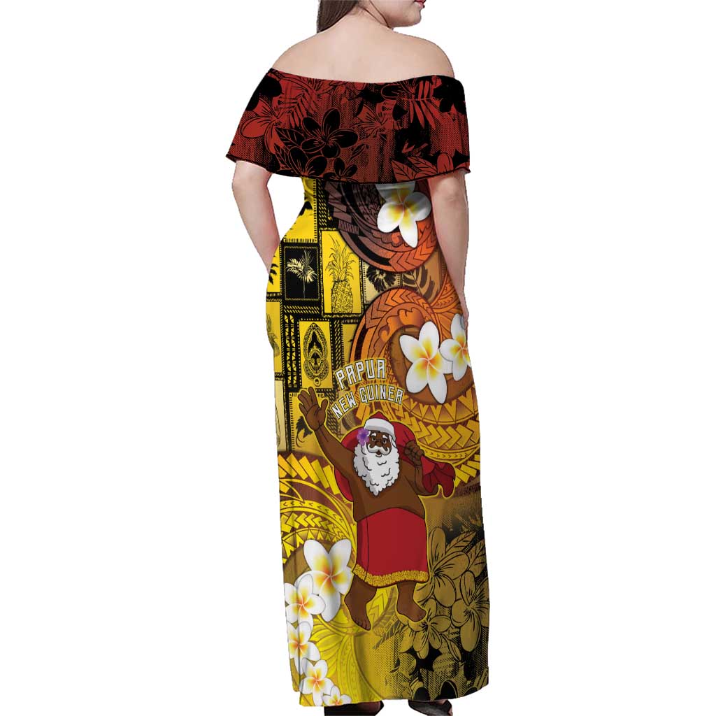 Papua New Guinea Retro Christmas Family Matching Off Shoulder Maxi Dress and Hawaiian Shirt Hamamas Krismas LT05 - Polynesian Pride