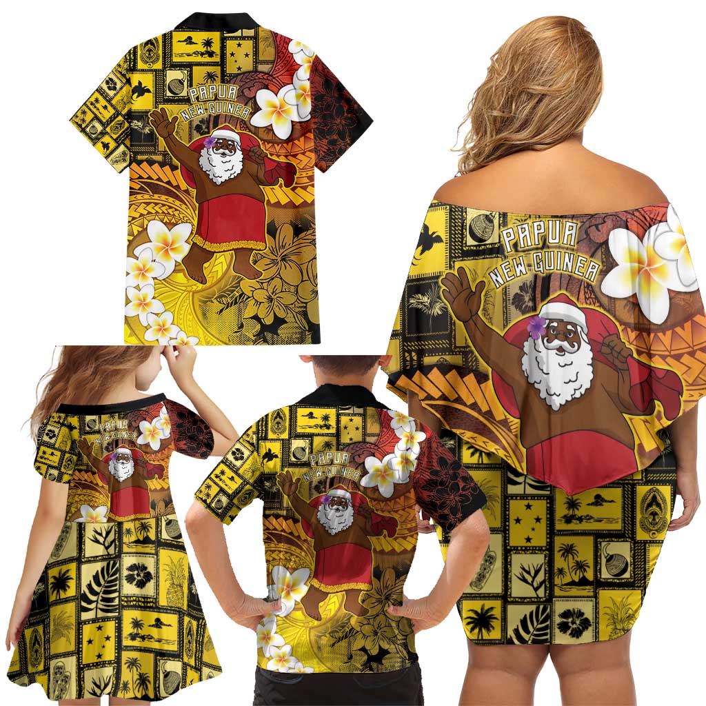 Papua New Guinea Retro Christmas Family Matching Off Shoulder Short Dress and Hawaiian Shirt Hamamas Krismas LT05 - Polynesian Pride