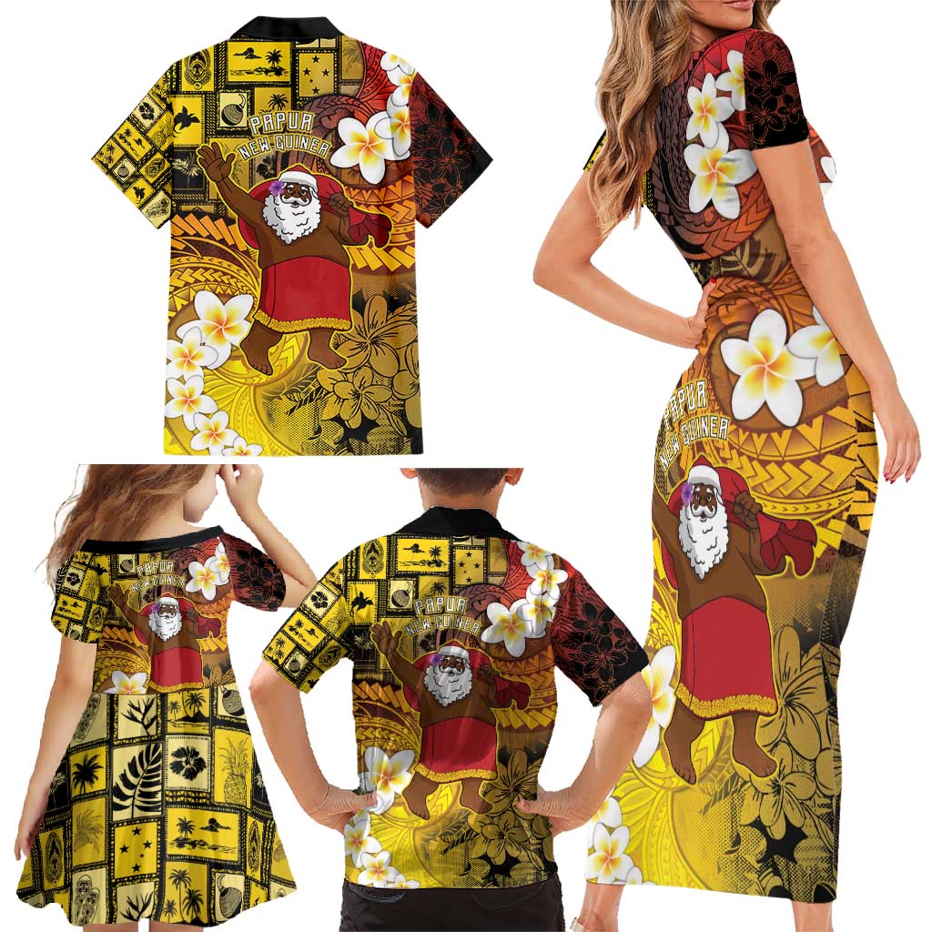 Papua New Guinea Retro Christmas Family Matching Short Sleeve Bodycon Dress and Hawaiian Shirt Hamamas Krismas LT05 - Polynesian Pride