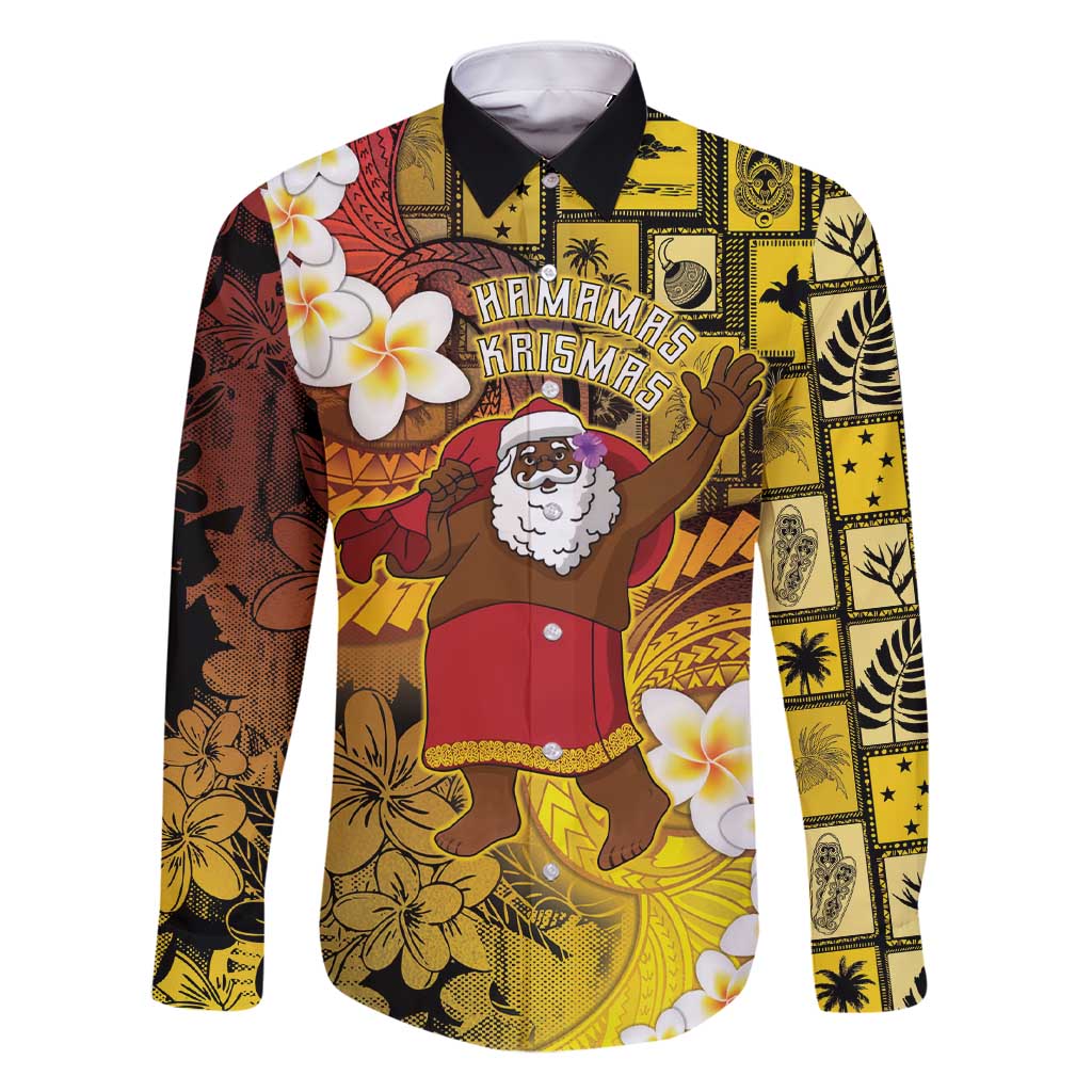 Papua New Guinea Retro Christmas Family Matching Short Sleeve Bodycon Dress and Hawaiian Shirt Hamamas Krismas LT05 Dad's Shirt - Long Sleeve Colorful - Polynesian Pride