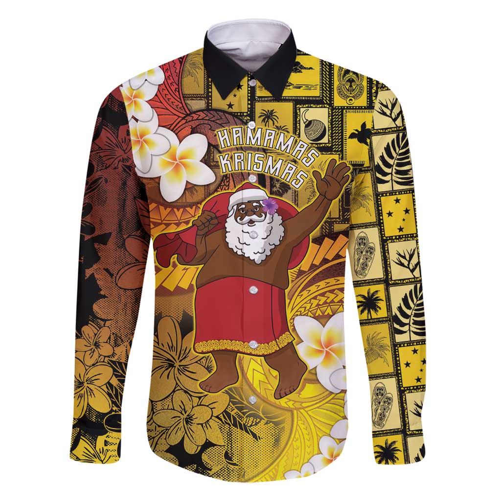 Papua New Guinea Retro Christmas Family Matching Tank Maxi Dress and Hawaiian Shirt Hamamas Krismas LT05 Dad's Shirt - Long Sleeve Colorful - Polynesian Pride