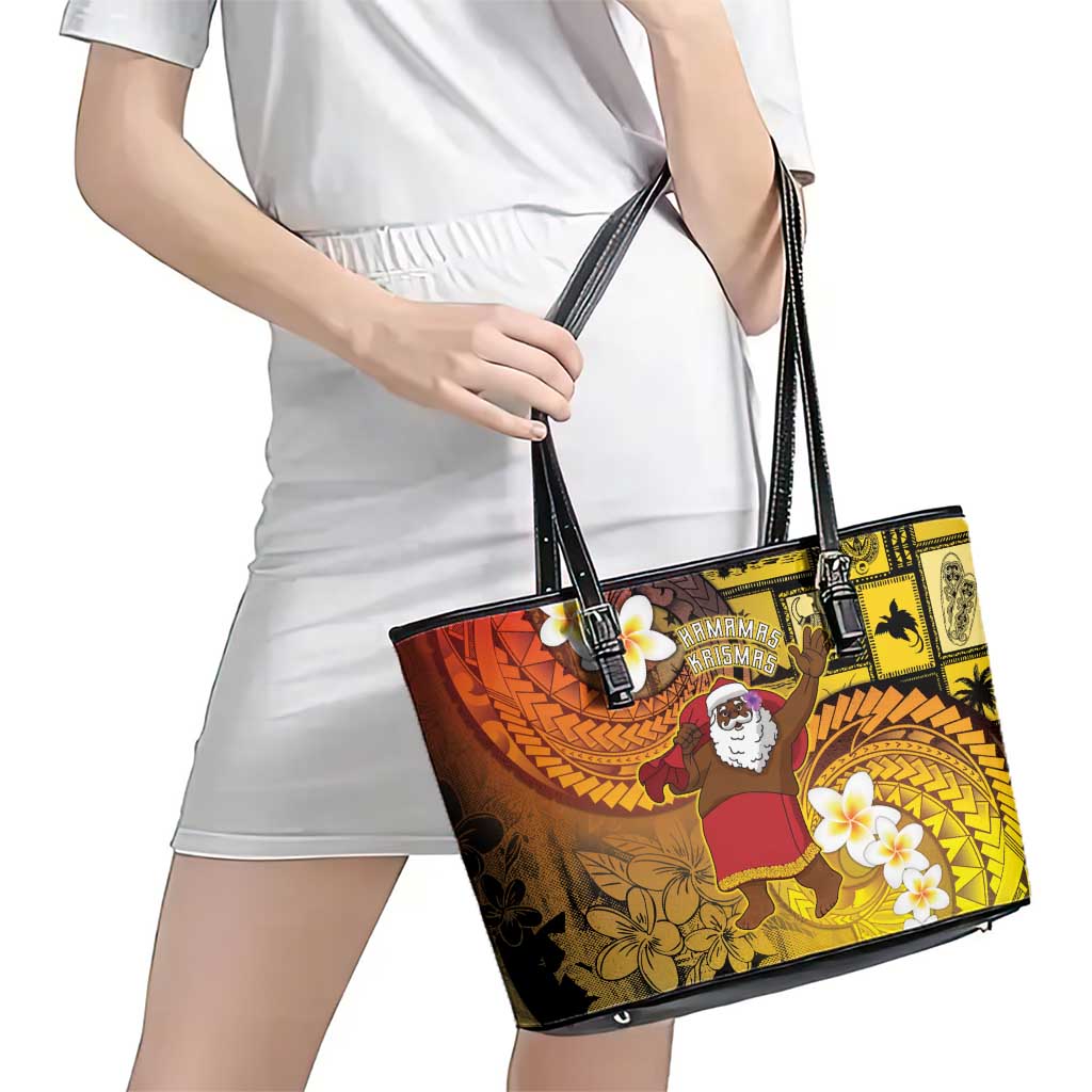 Papua New Guinea Retro Christmas Leather Tote Bag Hamamas Krismas - Polynesian Pride
