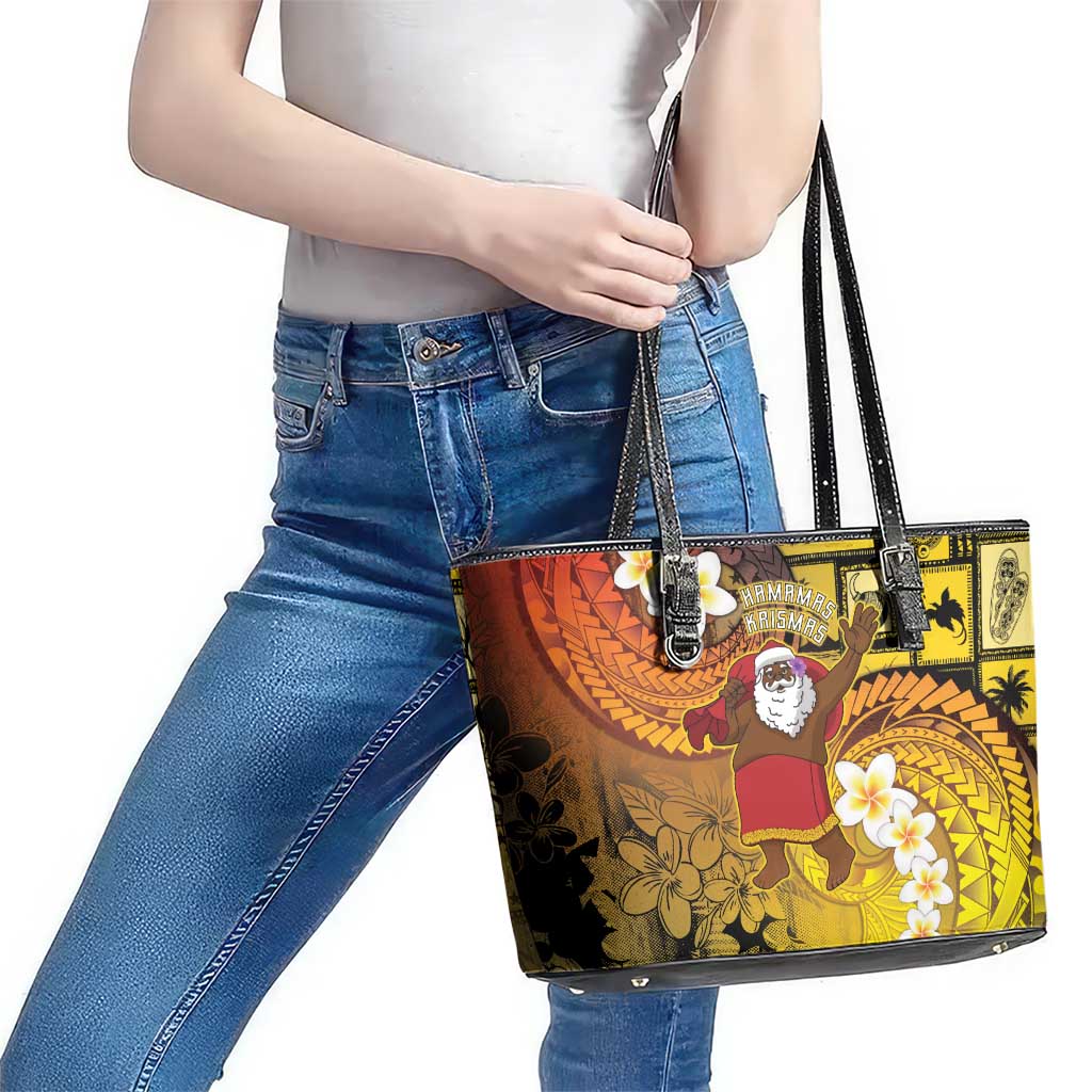 Papua New Guinea Retro Christmas Leather Tote Bag Hamamas Krismas - Polynesian Pride