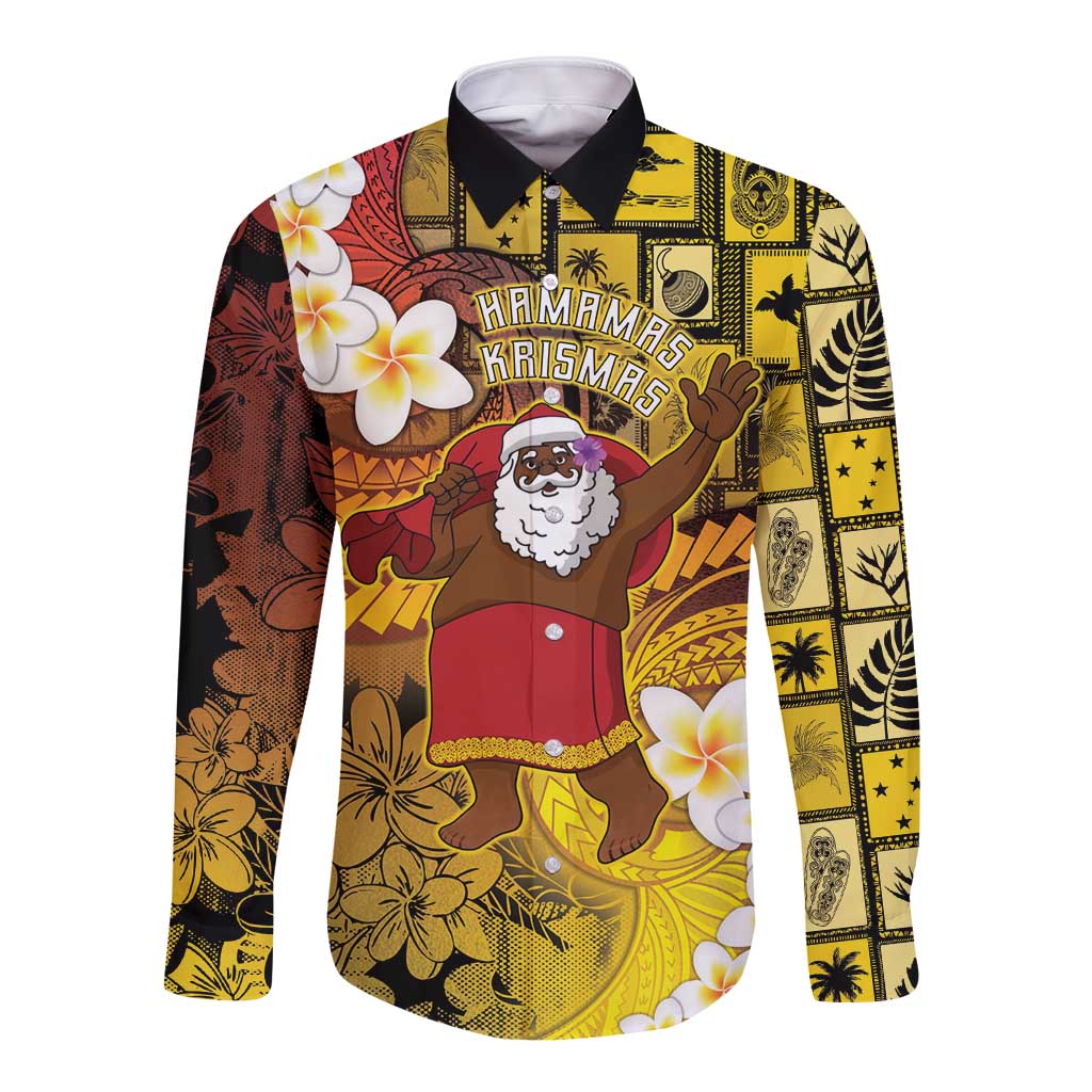 Papua New Guinea Retro Christmas Long Sleeve Button Shirt Hamamas Krismas LT05 Unisex Colorful - Polynesian Pride